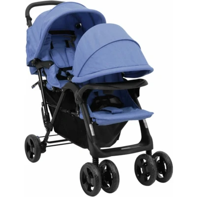 Afbeelding van vidaXL Tweelingkinderwagen tandem staal marineblauw