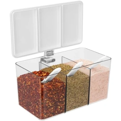 Afbeelding van BELLE VOUS Seasoning Jar with White Lid 3 Compartment 500ml