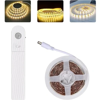 Afbeelding van Jinlaili ledstrip, 120 leds, met bewegingsmelder, 2 m, dimbaar, flexibele doe het zelf, zelfklevende ledstrip voor kast, kledingkast, trap, bed (wit