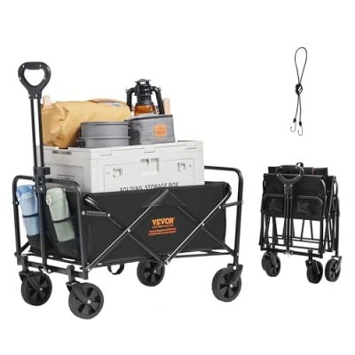 Image de VEVOR chariot pliable, de plage 3 pieds cubes avec roues tout terrain, pliable robuste, capacité poids 350 lb porte boissons, sport pour camping, shopping, jardin