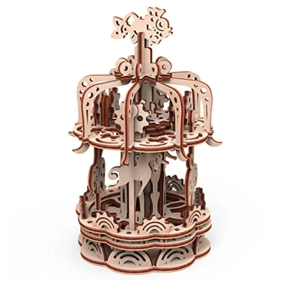 Afbeelding van Mr. Playwood Carrousel (small) 3D houten puzzel Bouwpakket hout DIY Knutselen Miniatuur 88 onderdelen