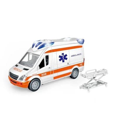 Afbeelding van Teoreme Ambulance Play City schaal 1:12, klaar speelgoed voor kinderen, noodvoertuig met verlichting, geluiden en verstelbare brancard