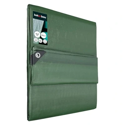 Afbeelding van KOTARBAU afdekzeil, 4 x 5 m, groen, 120 g/m2, versterkte ogen, beschermzeil, bouwzeil, waterdicht, scheurvast, industrieel zeil, alle weersomstandigheden