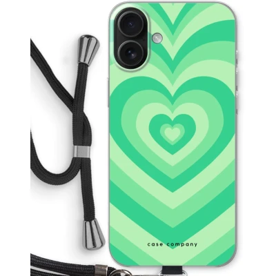Afbeelding van Case Company® hoesje met Koord geschikt voor iPhone 16 Plus Hart Groen Telefoonhoesje Zwart Bescherming aan alle Kanten en Over de Schermrand