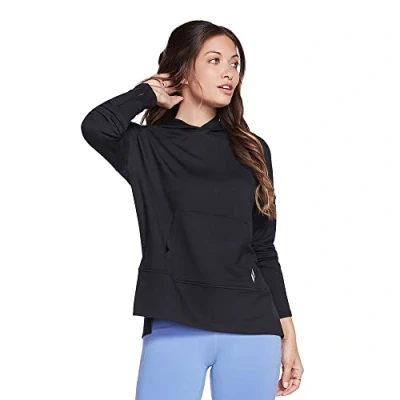 Afbeelding van Skechers Skechluxe Restful Sweatshirt met capuchon, lange mouwen, sweatshirt, dames, zwart, maat L, Oplichtend zwart.