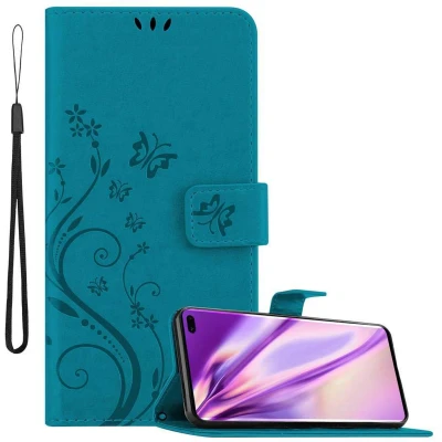 Afbeelding van Cadorabo Hoesje geschikt voor Samsung Galaxy S10 PLUS in BLOEMEN BLAUW Beschermhoes bloemmotief met magnetische sluiting, standfunctie en kaartsleuven Book Case Cover Etui