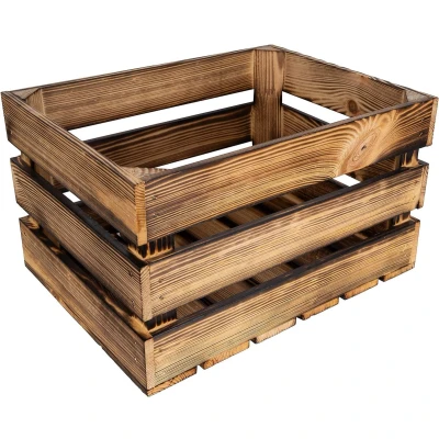 Afbeelding van Creative Deco houten krat decoratie fruitkisten Gevlamd 40 x 30 23 cm fruitkrat wijnkratten appelkrat Ideaal voor cadeau kist boekenkast Speelgoedkist
