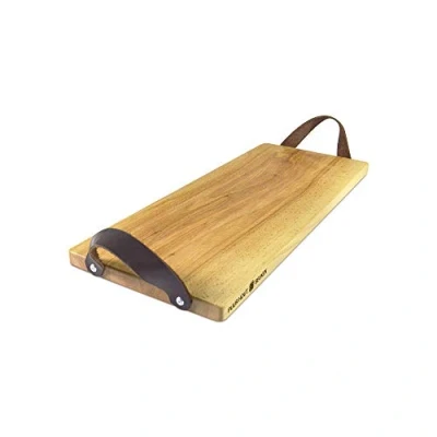 Afbeelding van Bowls and Dishes Puur Hout Duurzaam Beuken Serveertray met handgreep leer 49 x19,5cm