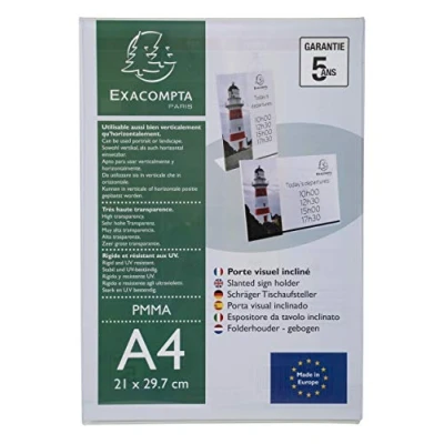 Afbeelding van Exacompta Ref. 84058D 1 A4 beeldhouder verticaal of horizontaal gekanteld Afmetingen 210 x 297 mm PMMA (acryl) menu voor restaurants, hotels, conferenties en recepties Kristalkleur