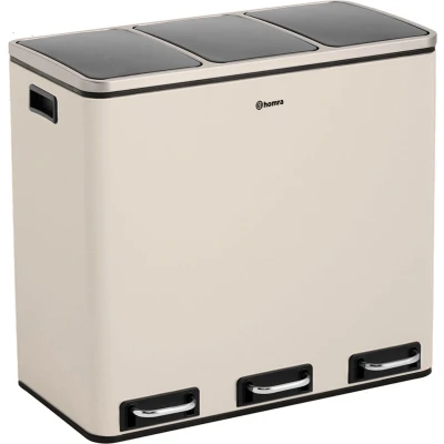 Afbeelding van Homra SPARQ Pedaalemmer 3 vakken x 18 L inhoud 54 Liter Wit RVS Trio Afvalscheiding Prullenbak \ vaks Recycle Afvalemmer Hygiënisch Afval Scheiden Witte Keuken Vuilbak Kantoor Pedaal Afvalscheidingsprullenbak