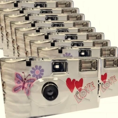 Afbeelding van 10 x 1 A fotoporst trouwcamera met vlinder, wegwerpcamera, feestcamera (27 foto&#039;s, flits, stuks per verpakking)