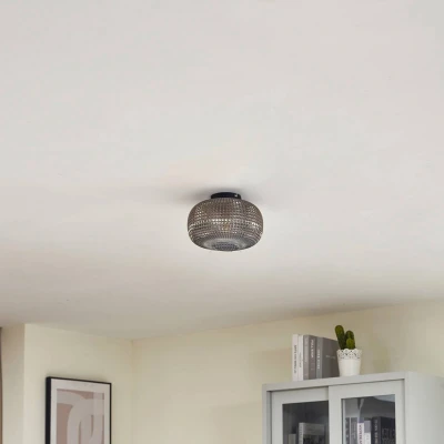 Afbeelding van Lindby plafondlamp 1licht Glas, ijzer H: 17.3 cm E27 rookgrijs, zandzwart