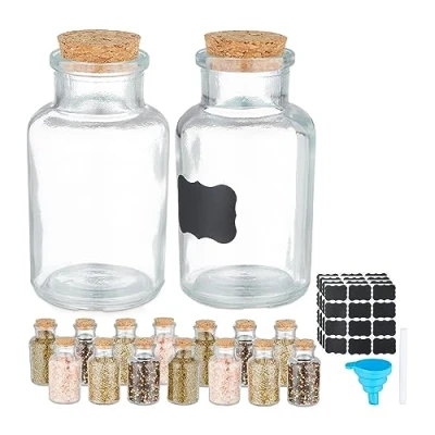 Afbeelding van Relaxdays kruidenpotje set van 16 150 ml glazen potjes met kurken deksel mini