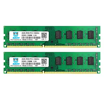Afbeelding van Motoeagle PC3 10600U DDR3 1333 UDIMM 8 GB (2 x 4 GB) MHz 2Rx8 240 Pin CL9 1,5 V geheugen voor desktopcomputer