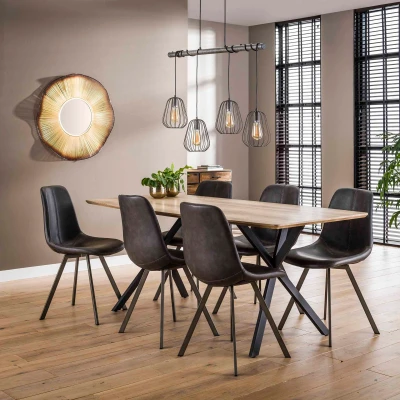 Afbeelding van Hoyz Collection Eetkamertafel blad ovaal Eettafel Eiken Antique Wash Zwart metalen frame Voor 6 Personen 190x90cm