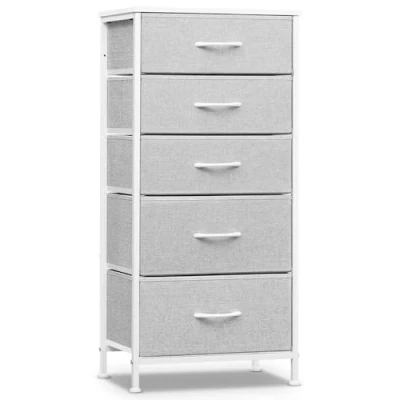 Afbeelding van WOLTU Commode, opbergkast, stoffen doek met 5 laden van stof, kast, MDF, metalen frame, duifgrijs + wolkenwit, SSK004hgws