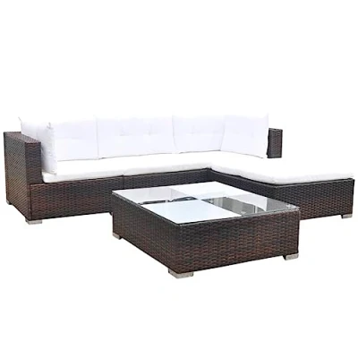 Afbeelding van 5 delige Loungeset met kussens poly rattan bruin