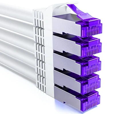 Afbeelding van DeleyCON 5 x 0,25 m RJ45 patchkabelset ethernetkabel netwerkkabel met ruwe kabel CAT7 S FTP PiMF afscherming Gigabit LAN SFTP koper DSL Switch Router Patchpaneel wit