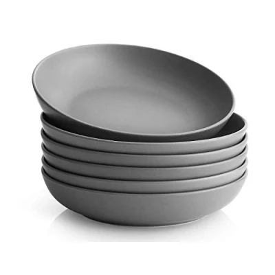 Afbeelding van Y YHY Pastakommen Set van 6, Salade Serveerschalen Groot, Keramische Soepkommen 31 Oz, Porselein en Borden Set, Grijs Mat