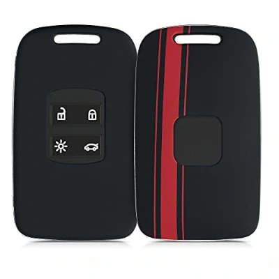 Afbeelding van kwmobile autosleutelhoes geschikt voor Renault 4 knops Smartkey autosleutel (alleen Keyless Go) hardcover beschermhoes Rallystrepen design rood / zwart