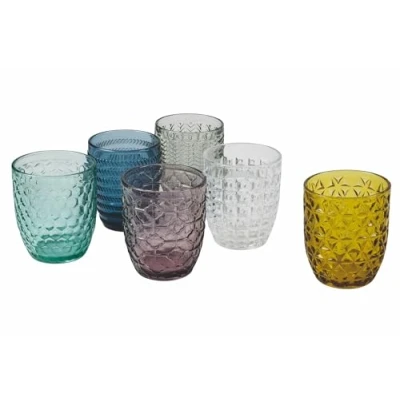 Afbeelding van Villa d&#039;Este Home Tivoli Geometrie Set van 1 gekleurde glazen waterglazen met reliëfbehandeling, 300 ml, meerkleurig, 6 stuks