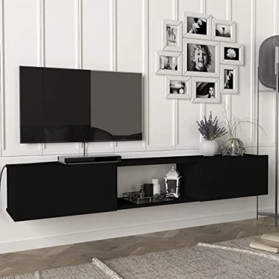 Afbeelding van Tv meubel Paltamo zwevend 180x31x29,5 cm zwart