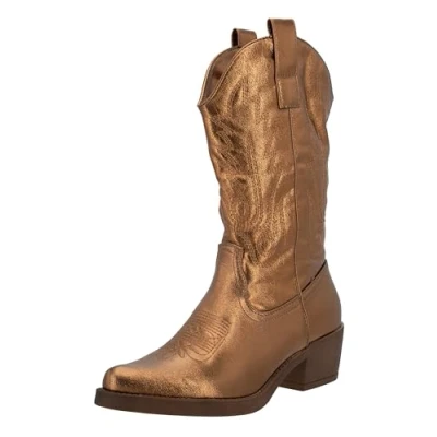 Afbeelding van Elara Bottes de cowboy femme motard Chunkyrayan, Or rose Paris, 39 EU