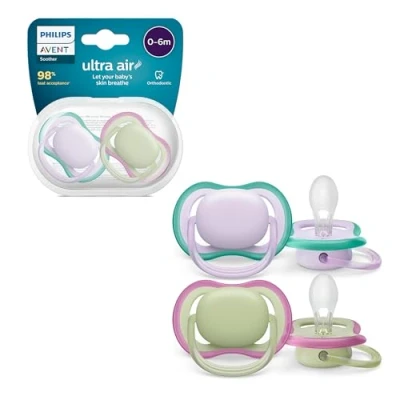 Afbeelding van Philips Avent Ultra Air Fopspeen 0 6 mnd Paars Groen 2 stuks