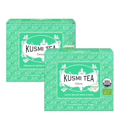Afbeelding van Kusmi Tea Detox set van 2 dozen biologische mix groene thee, mat en citroen om warm of ijsthee te proeven x 20 theezakjes