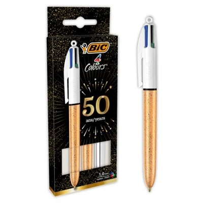 Image de Pack de 3 Stylos à bille Bic 4 Couleurs Doré Givré et Argenté