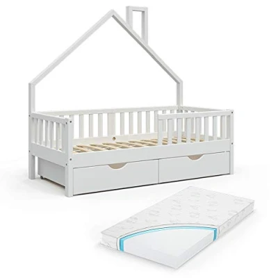 Afbeelding van Vitalispa hutbed &quot;Noemi&quot;, wit, 80x160 cm met 2 laden en matras