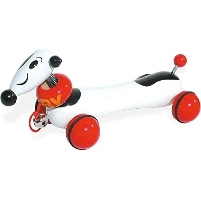 Afbeelding van Toby de hond houten trekfiguur trekbeest in mooi hondenhok
