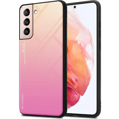 Afbeelding van Cadorabo Hoesje geschikt voor Samsung Galaxy S21 5G in GEEL ROZE Tweekleurige beschermhoes van TPU silicone Case Cover en achterzijde gehard glas