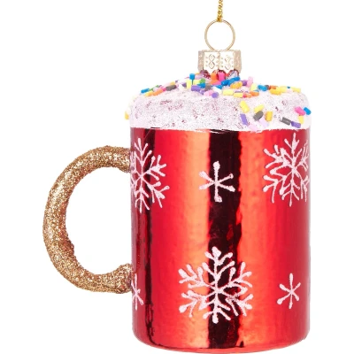 Afbeelding van BRUBAKER Kerstbeker met Hagelslag Handbeschilderde Kerstballen van Glas Handgeblazen Kerstboomversieringen, Grappige Figuren, Decoratieve Hangers Boombal ca. 9 cm
