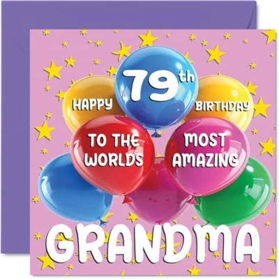 Afbeelding van 79 jaar verjaardagskaart voor oma World&#039;s Most Amazing Grandma van kleindochter en kleinzoon, 145 mm x mm, jaar, kaarten