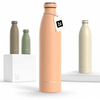 Afbeelding van LARS NYSØM &#039;Ren&#039; Roestvrijstalen drinkfles 1000ml BPA vrije geïsoleerde waterfles voorSport, Fiets, Volwassene, Kids Creamy Peach