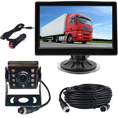 Afbeelding van achteruitrijcamera 4 pins auto parkeerhulpsysteem, 12 V 24 12,7 cm TFT LCD HD kleurendisplay + 8 infrarood leds nachtzicht waterdicht