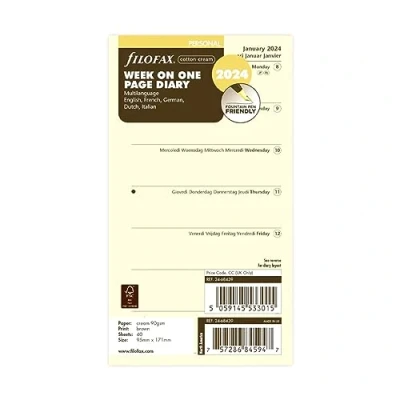 Afbeelding van Filofax Personal 2024 week per pagina cotton cream