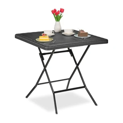 Afbeelding van Relaxdays tuintafel met houtlook inklapbaar kunststof &amp; staal 74 x 78 cm tuin zwart