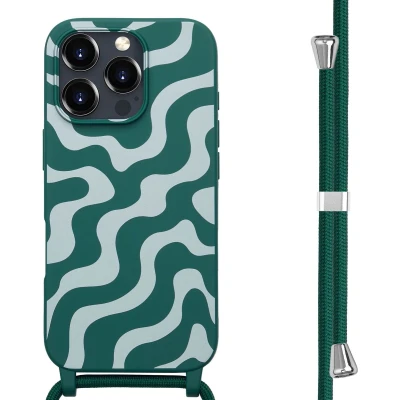 Afbeelding van imoshion hoesje Geschikt voor iPhone 16 Pro Max met koord Siliconen design Meerkleurig / Petrol Green Groovy
