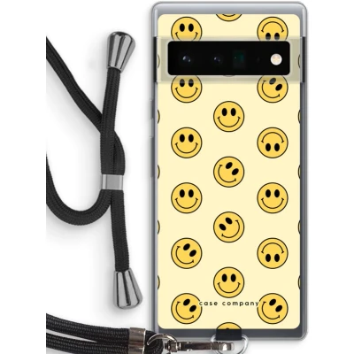 Afbeelding van Case Company® hoesje met Koord geschikt voor Google Pixel 6 Pro Smiley N2 Telefoonhoesje Zwart Bescherming aan alle Kanten en Over de Schermrand