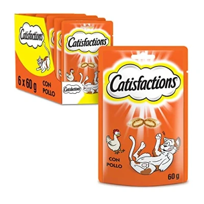 Afbeelding van CATISFACTIONS Snoepjes voor katten en kittens met lekkere kip 6 zakjes van 60 g knapperig buiten binnen ideaal het delen een moment compliciteit