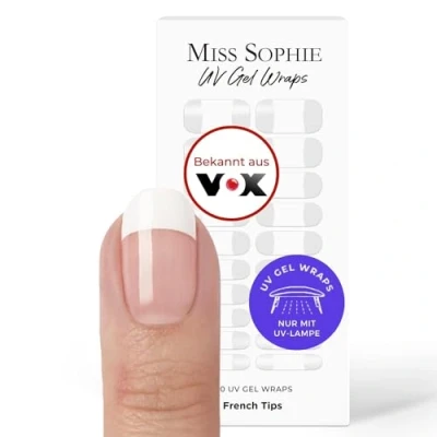 Afbeelding van Miss Sophie French Tips 20 stuks ultradunne uv gelnagellakstrips met kleurverloop, houdt op natuurlijke nagels en nagellak, acryl, gel schellak