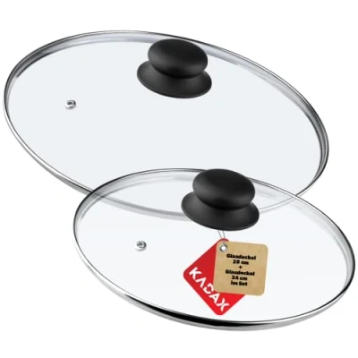 Afbeelding van KADAX Glazen dekselset, diameter 14 30 cm, hittebestendig, met kunststof handvat, 24 + 28 cm