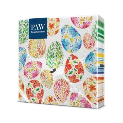 Afbeelding van PAW Papieren servetten, 3 laags (33 x 33 cm), 20 stuks, perfect voor Pasen, feesten, lente en vieringen, tafelservetten, kleurrijk, aquareleieren