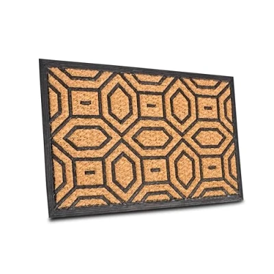 Afbeelding van HANSE Home Mix Mats Kokosmat van rubber, voor binnen en buiten, met natuurlijk geometrisch patroon, weerbestendig, antislip, hal, terras, entree, 45 x