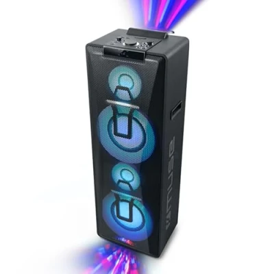 Image de Muse Enceinte de fête, Bluetooth, avec batterie, lecteur CD et effets lumineux (USB, AUX), noir 1000 Watt