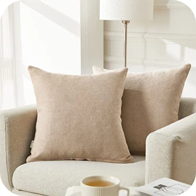 Afbeelding van Deconovo Set van 2 decoratieve kussenhoezen, verborgen ritssluiting, voor zetel, slaapkamer, 50 x cm, lichte kaki