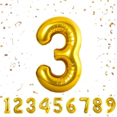 Afbeelding van Ballonnen verjaardag 3 jaar goud 101 cm ballon nummer verjaardagsdecoratie vliegen met helium