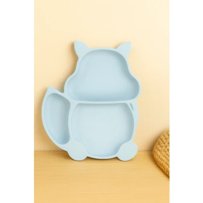 Afbeelding van Dutsi Siliconen Baby en Kind Bord Zuignap Babyblauw Vosje